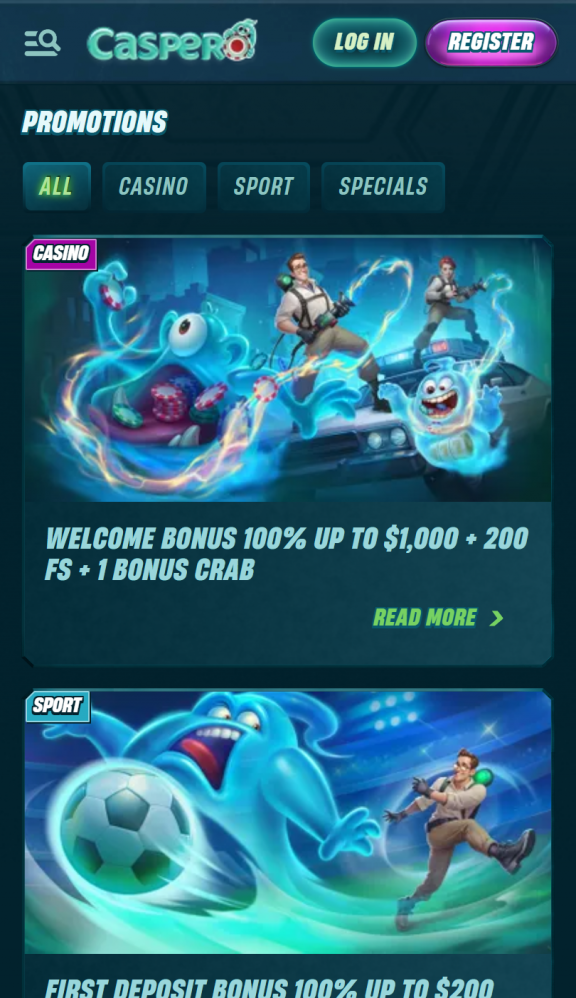 Caspero Casino Homepage Mobile