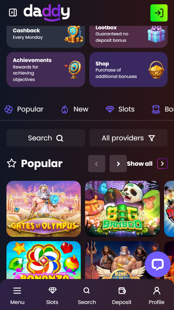 daddy Casino Homepage Mobile