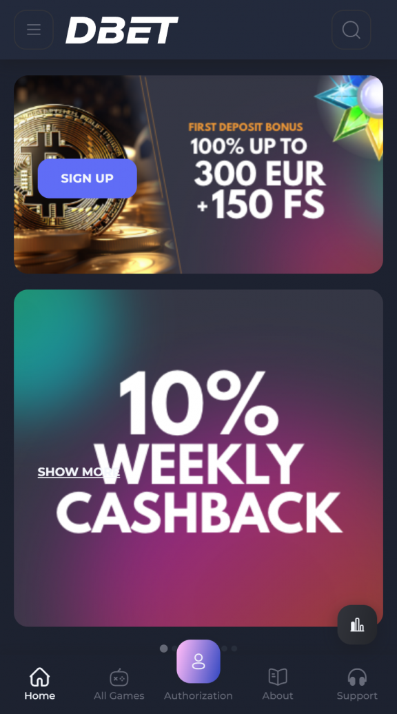 Dbet Casino Homepage Mobile
