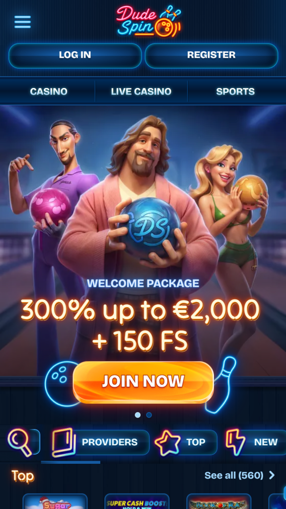 DudeSpin Casino Homepage Mobile
