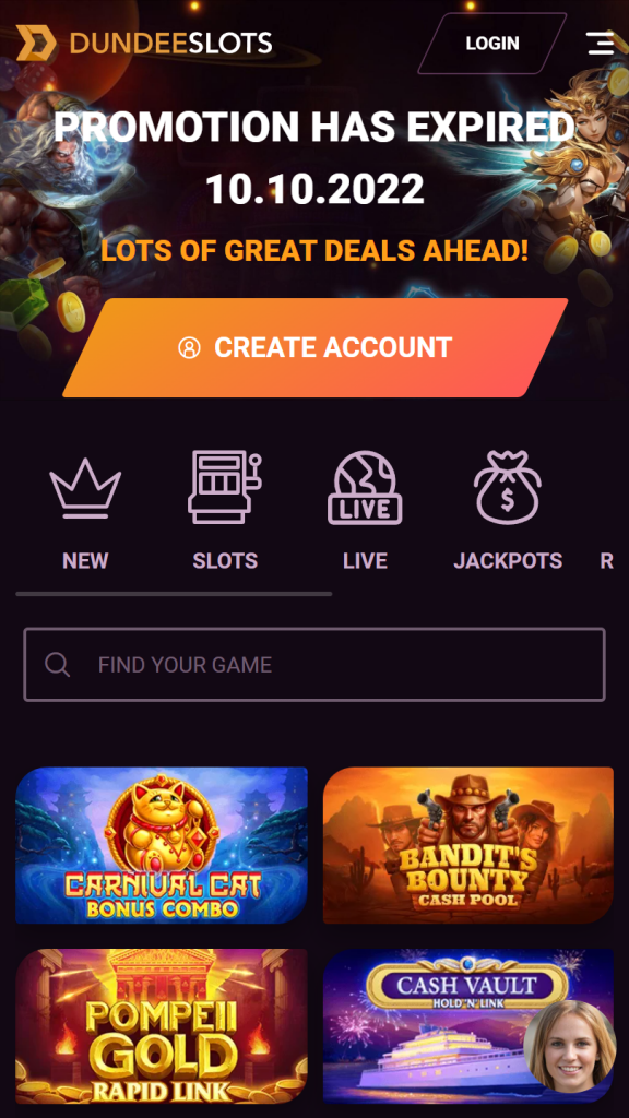 DundeeSlots Homepage Mobile
