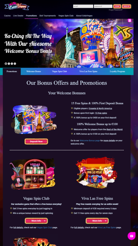 EddyVegas Casino Homepage Mobile