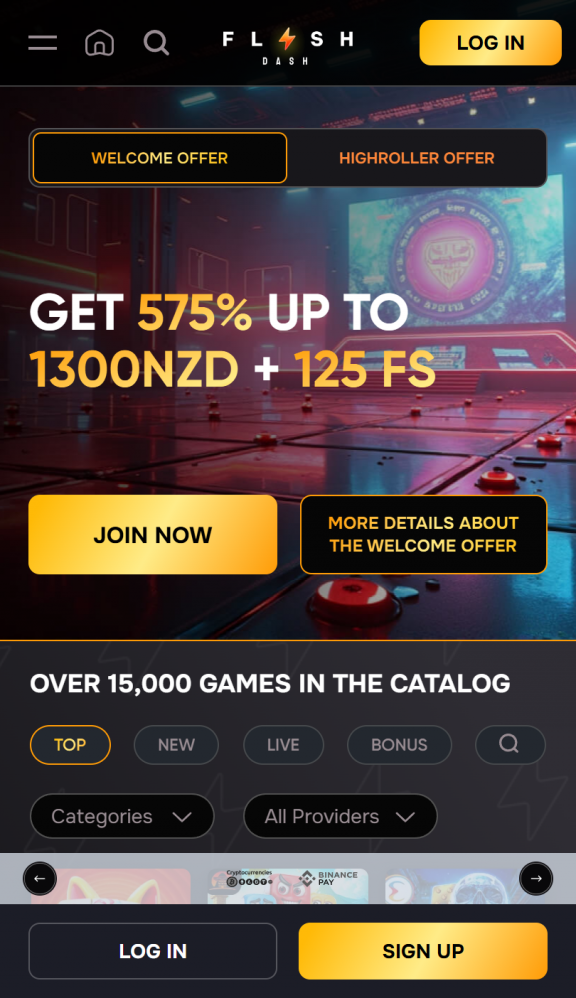FlashDash Casino Homepage Mobile
