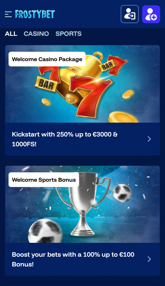 FrostyBet Homepage Mobile