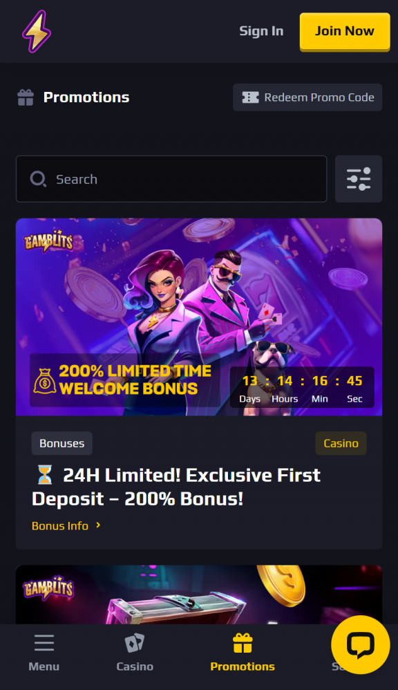 Gamblits Homepage Mobile