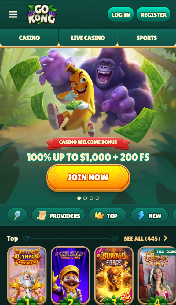 GoKong Casino Homepage Mobile