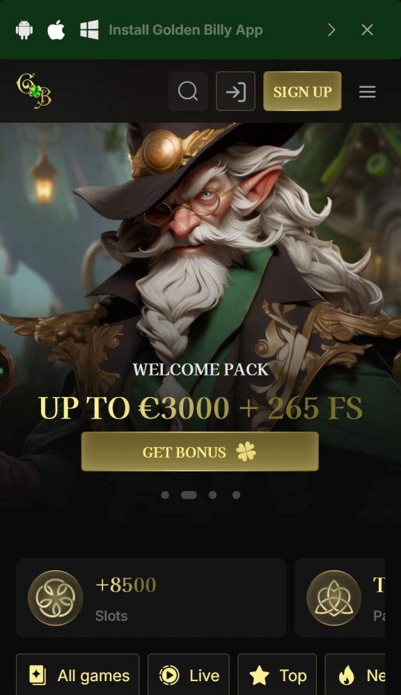 Golden Billy Casino Homepage Mobile
