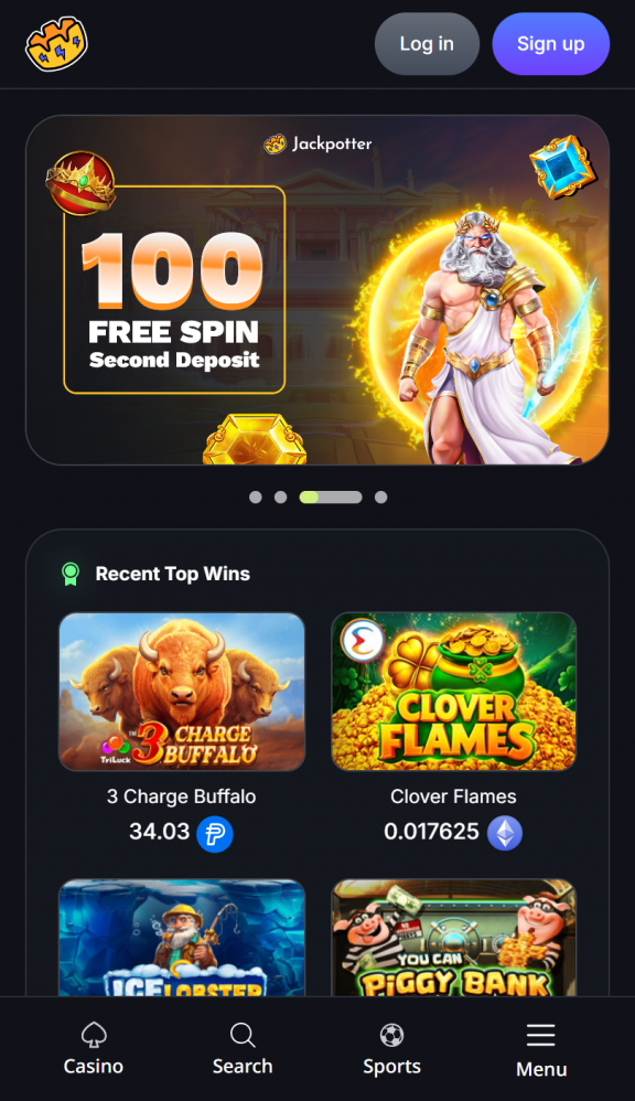 Jackpotter Casino Homepage Mobile
