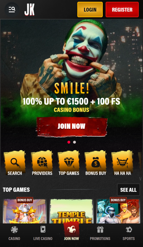 Jokery Casino Homepage Mobile