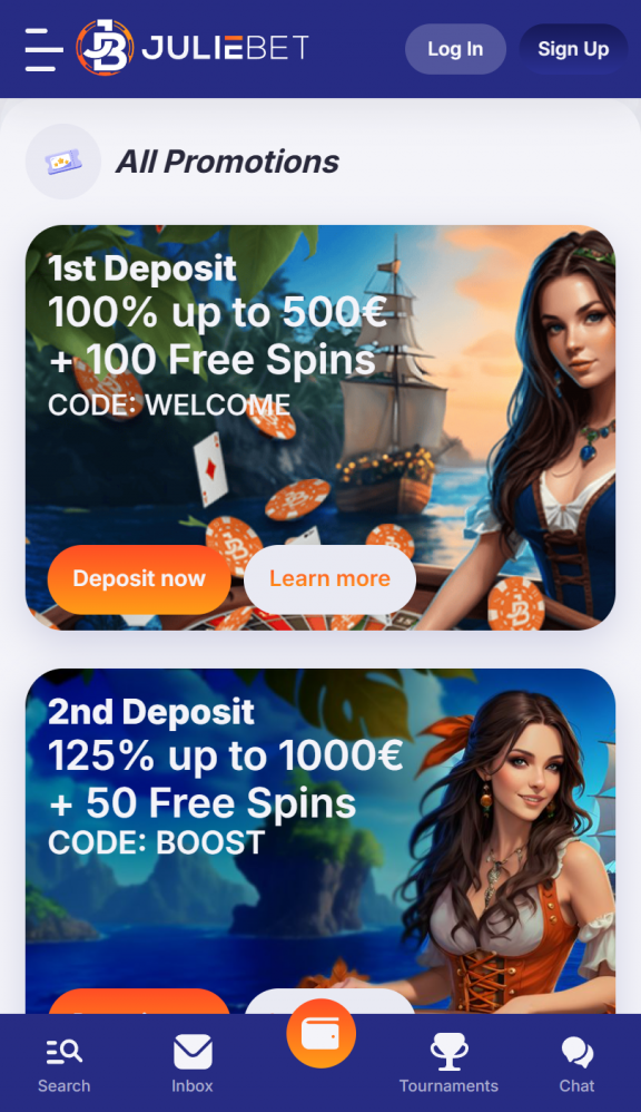 JulieBet Homepage Mobile