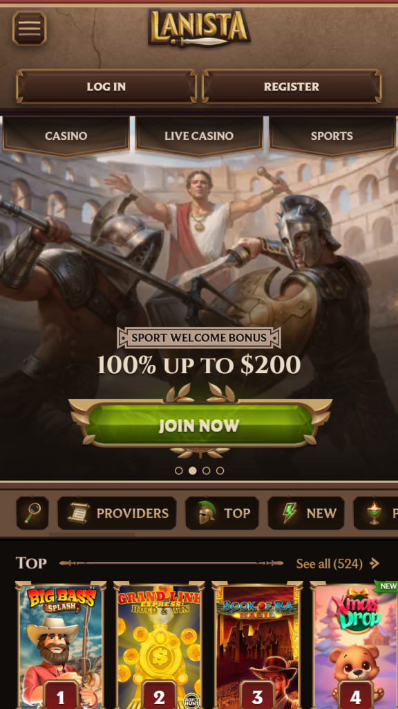 Lanista Casino Homepage Mobile