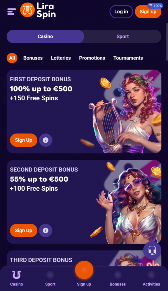 LiraSpin Homepage Mobile