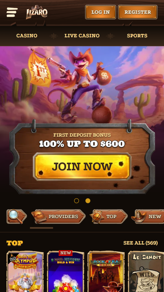 Lizaro Casino Homepage Mobile