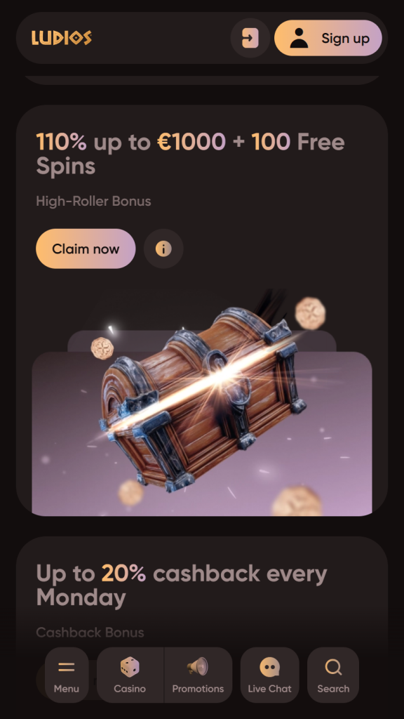 Ludios Casino Homepage Mobile