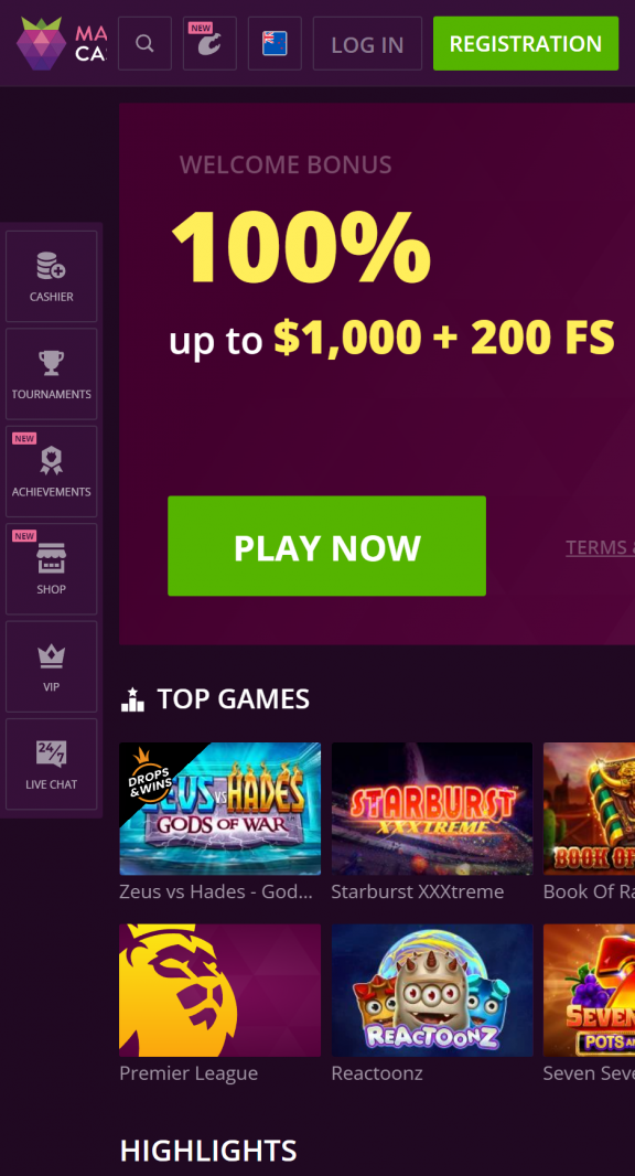 MalinaCasino Homepage Mobile