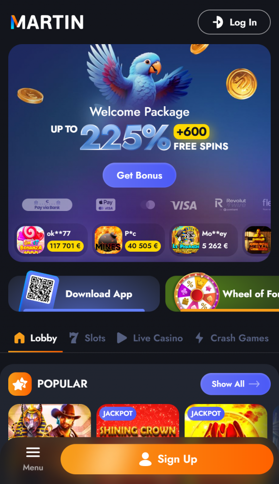 Martin Casino Homepage Mobile