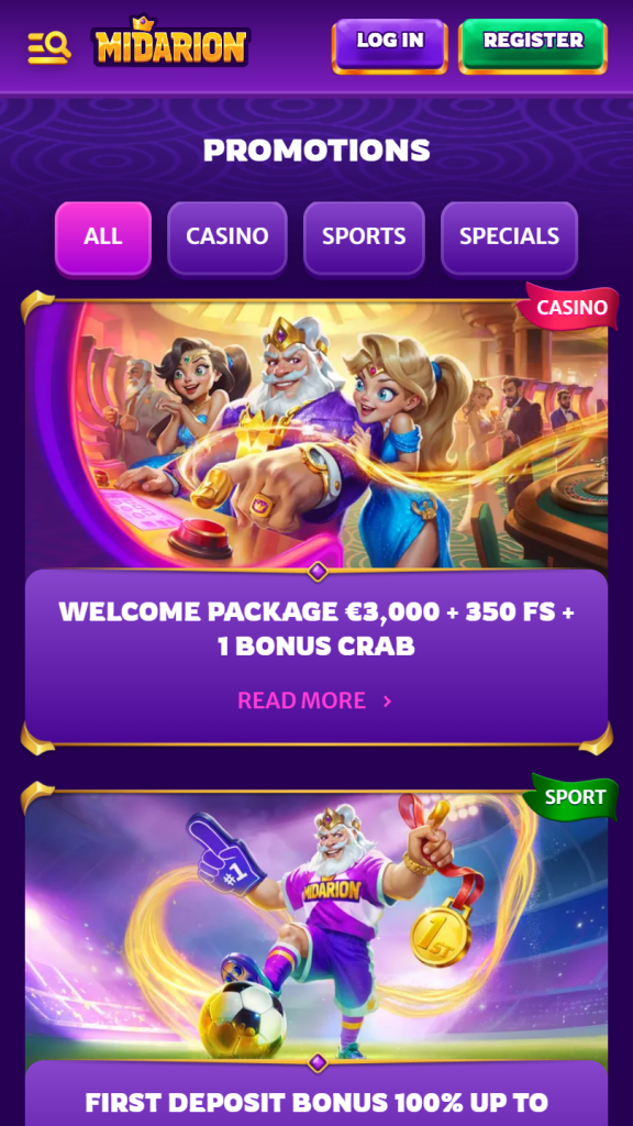 Midarion Casino Homepage Mobile