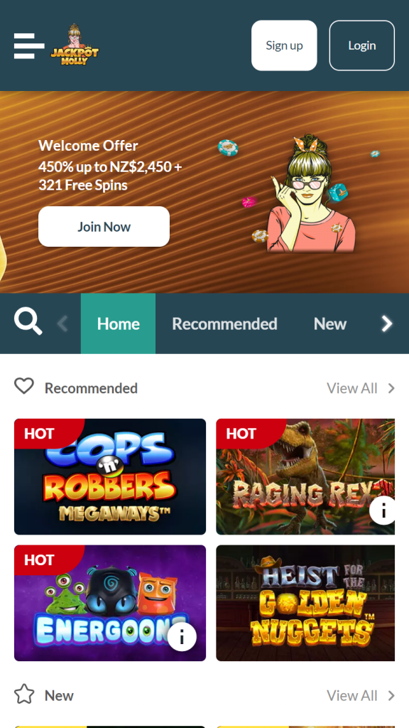 Jackpot Molly Homepage Mobile