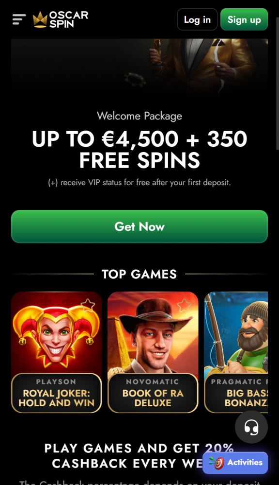 Oscarspin Homepage Mobile