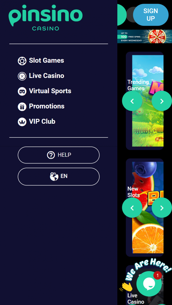 Pinsino Casino Homepage Mobile