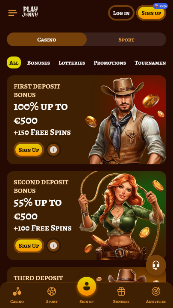 PlayJonny Homepage Mobile