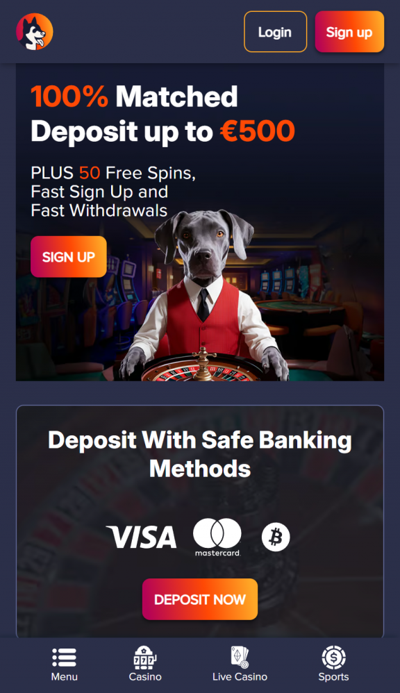 PuppyBet Homepage Mobile