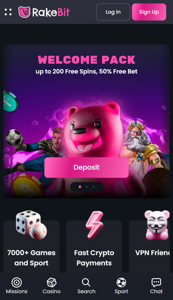 Rakebit Homepage Mobile