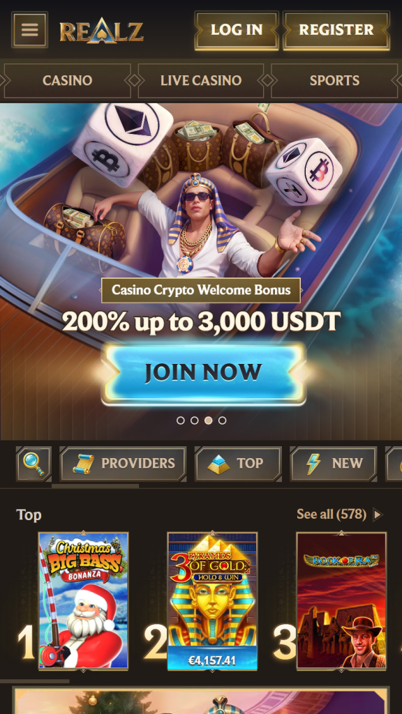 Realz Casino Homepage Mobile