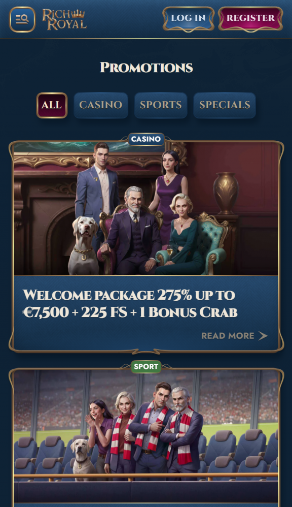 RichRoyal Casino Homepage Mobile