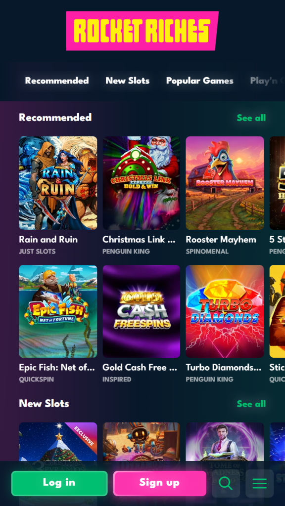 Rocket Riches Casino Homepage Mobile