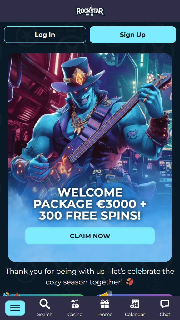 RockstarWin Casino Homepage Mobile