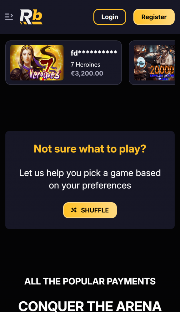 Roibets Casino Homepage Mobile