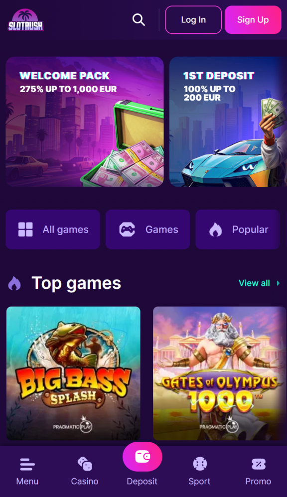 Slotrush Homepage Mobile