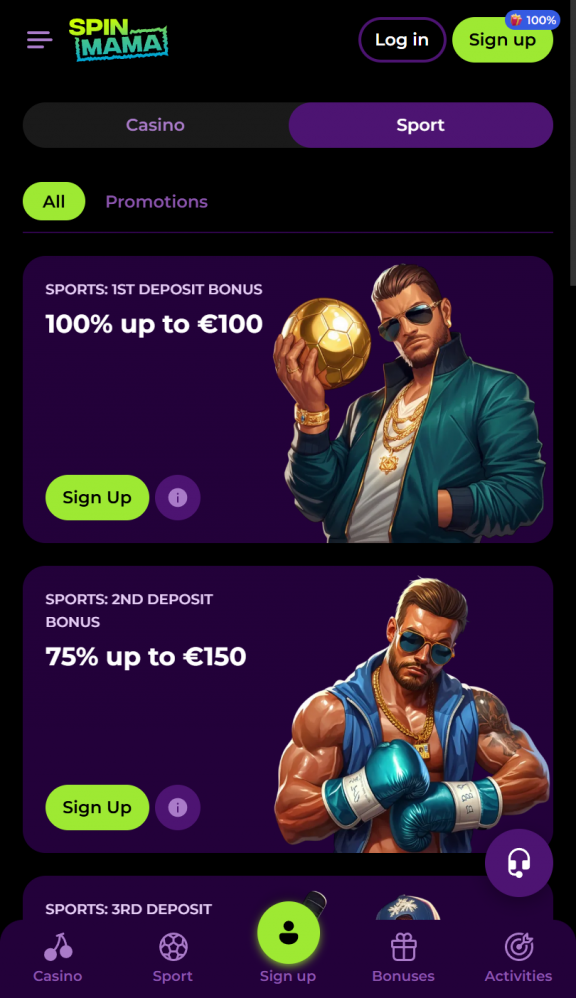 SpinMama Casino Homepage Mobile