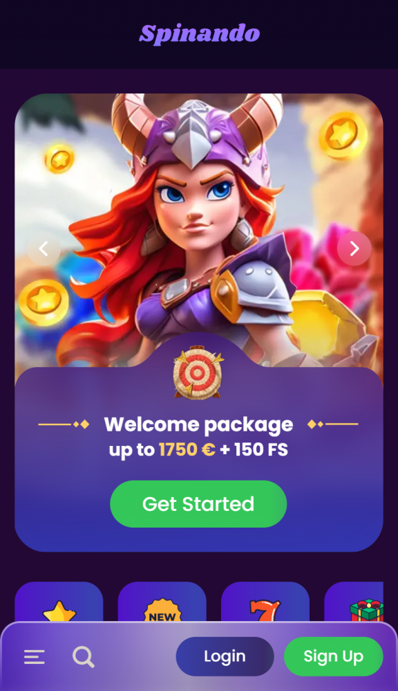 Spinando Homepage Mobile