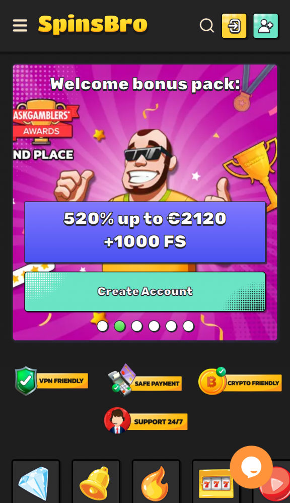 SpinsBro Homepage Mobile