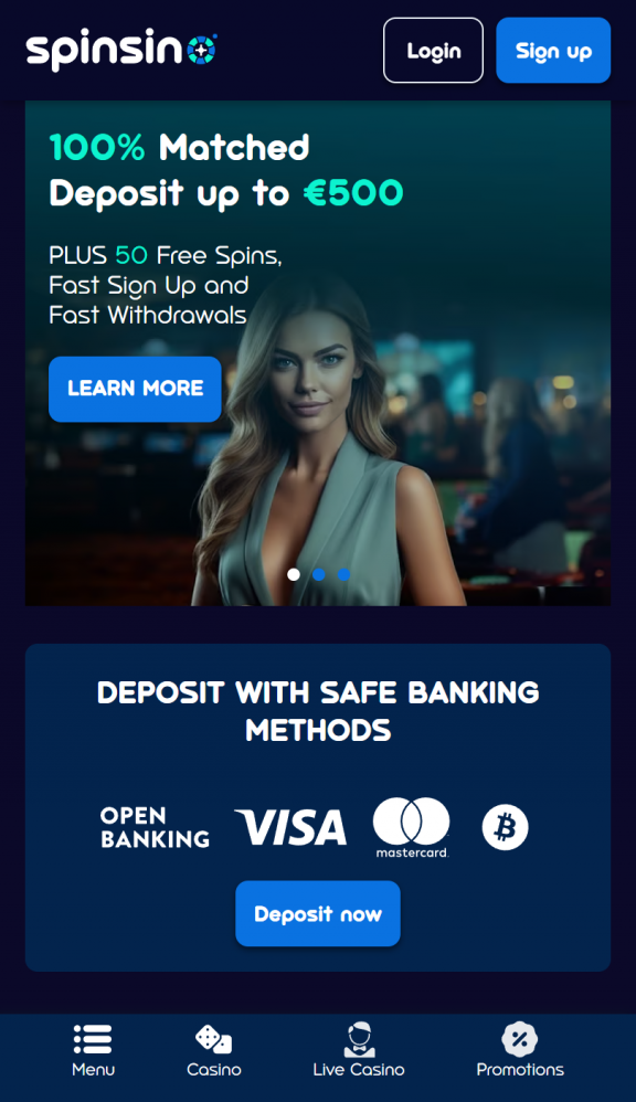 Spinsino Homepage Mobile