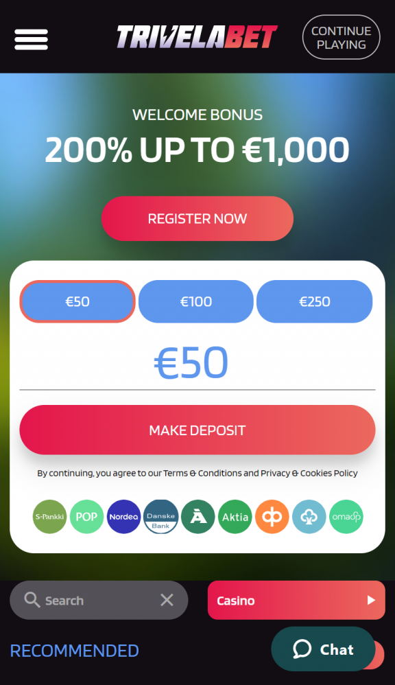 TrivelaBet Homepage Mobile