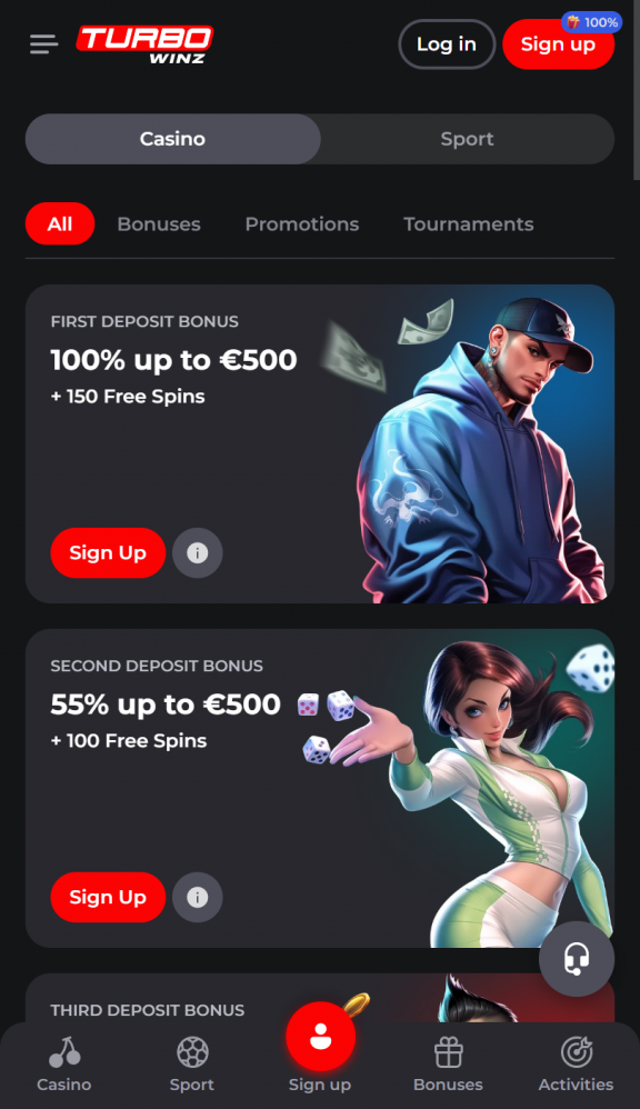 Turbowinz Homepage Mobile
