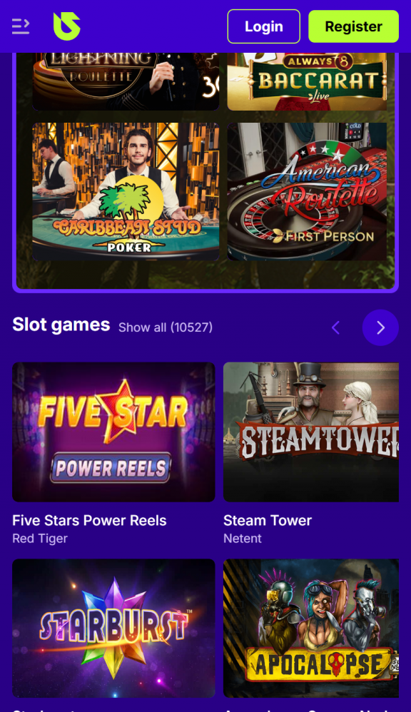 UpSpinz Casino Homepage Mobile