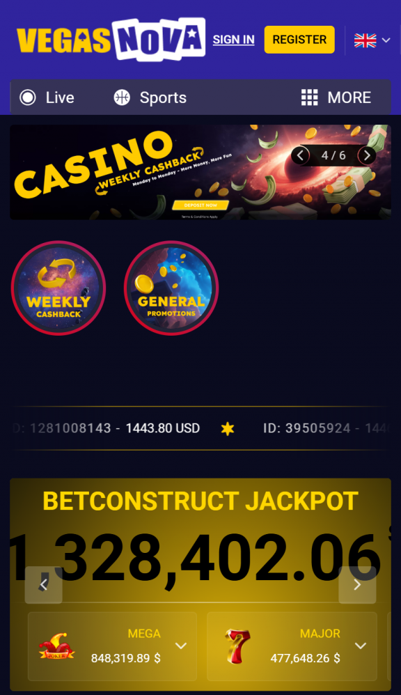 VegasNova Homepage Mobile