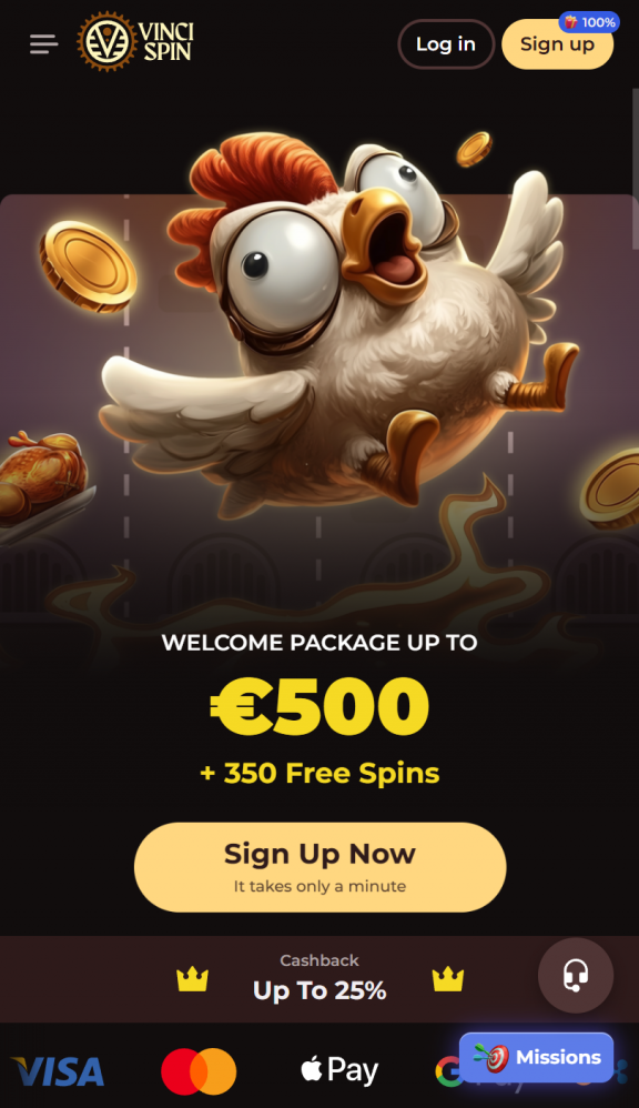 VinciSpin Homepage Mobile