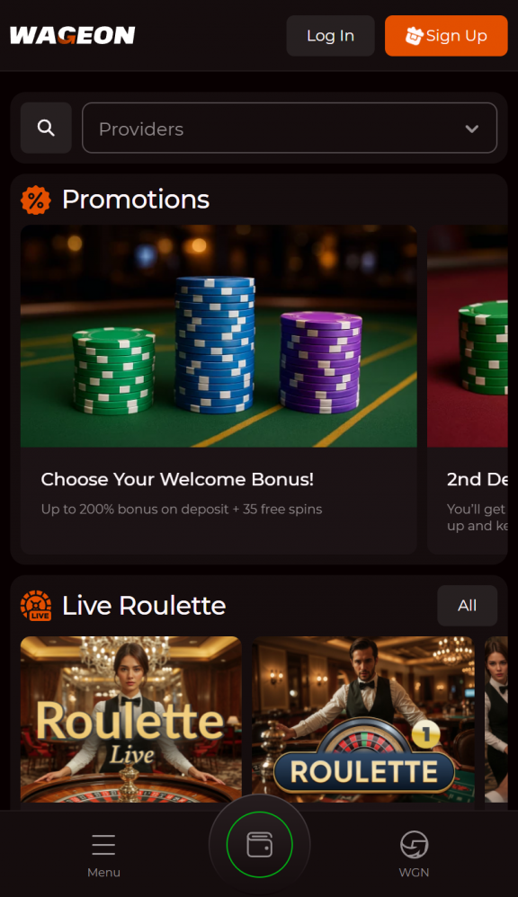 Wageon Casino Homepage Mobile