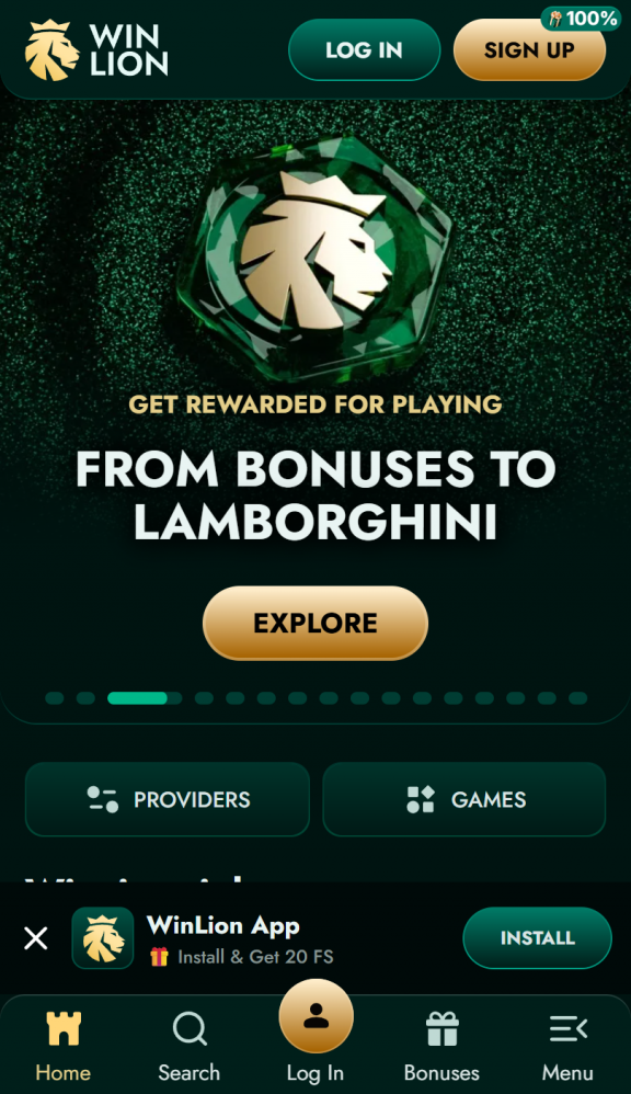 WinLion Homepage Mobile