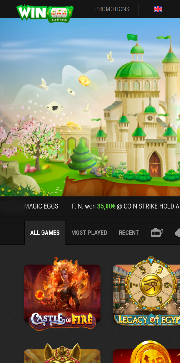 Wino Casino Homepage Mobile
