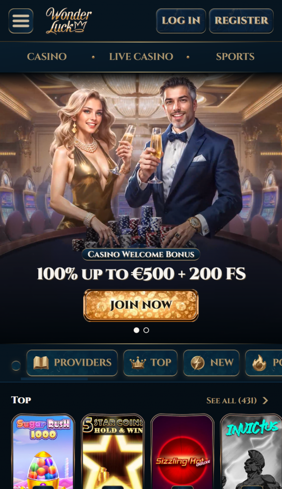 WonderLuck Casino Homepage Mobile