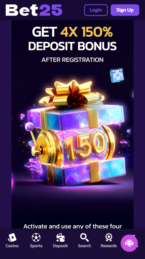 Bet25 Homepage Mobile