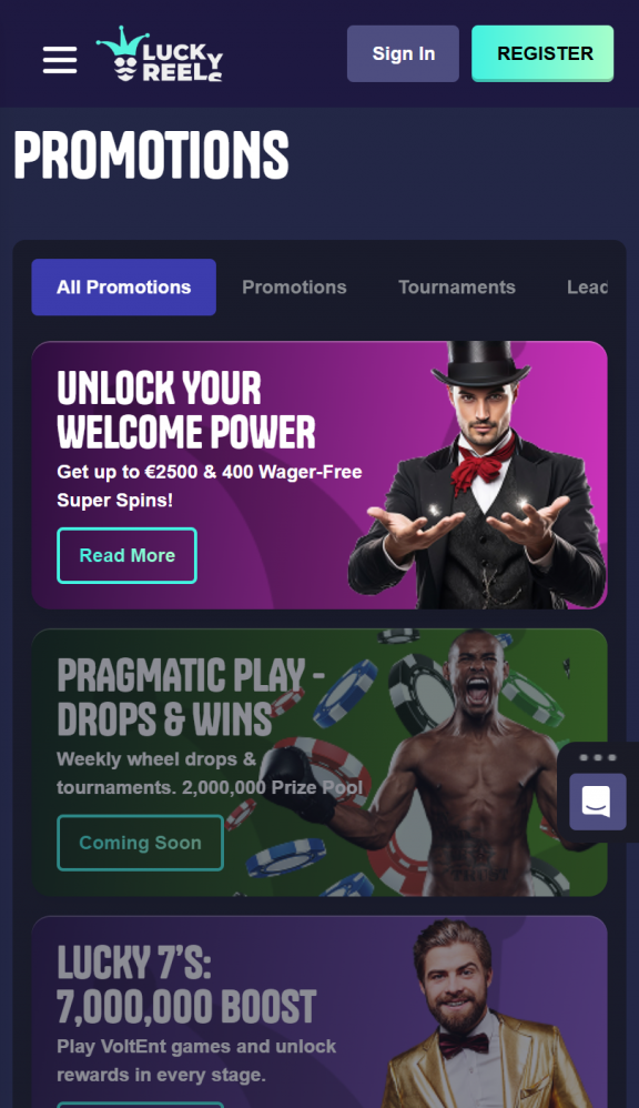 LuckyReels Homepage Mobile