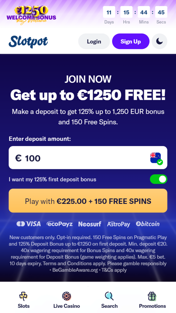 Slotpot Homepage Mobile