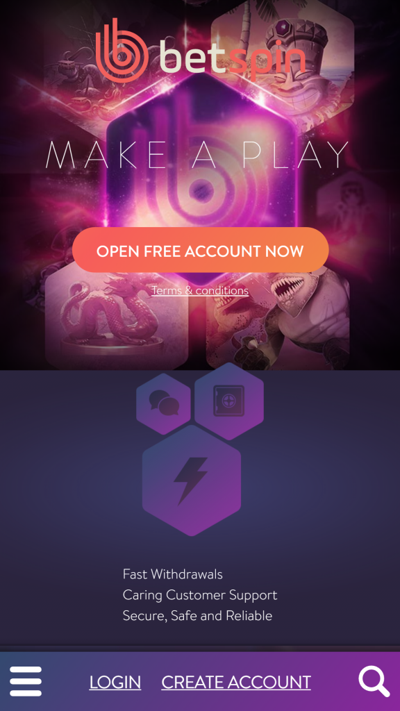 betspin Homepage Mobile